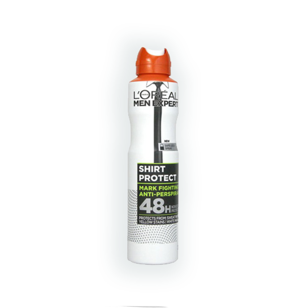 loreal-spray-shiet-protect-white-48h-اسپری-لورال-شرت-محافظ-لباس اسپری ضدتعریق مردانه لورآل مدل Shirt Protect - اسپری ضد تعریق لورال LOreal مدل Shirt Protect-loreal-spray-shiet-protect-white-48h-اسپری-لورال-شرت-محافظ-لباس